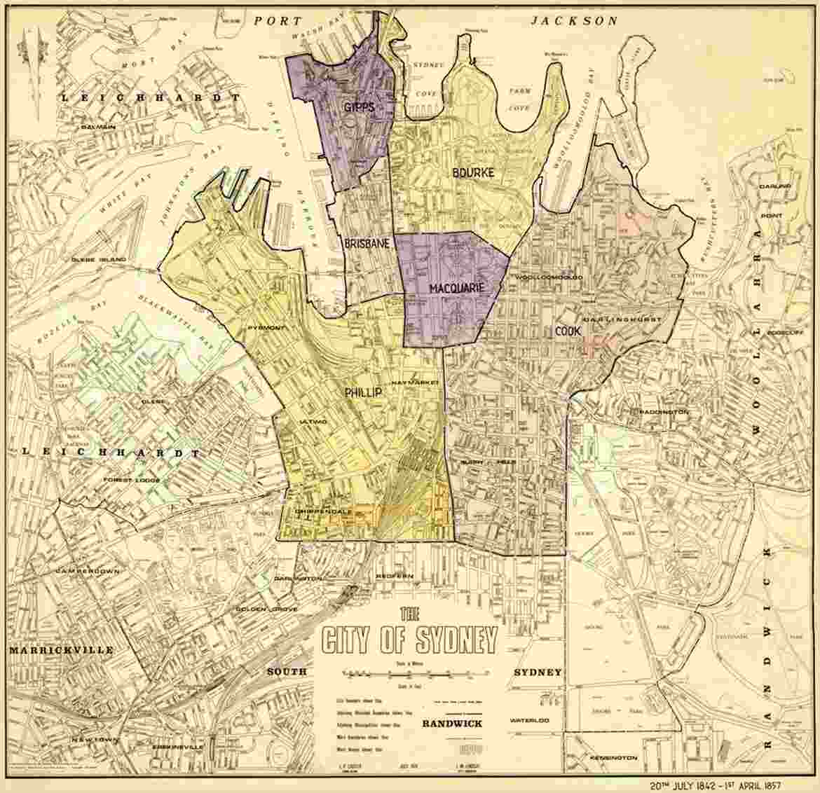City Of Sydney Ward Map, 1842 1857