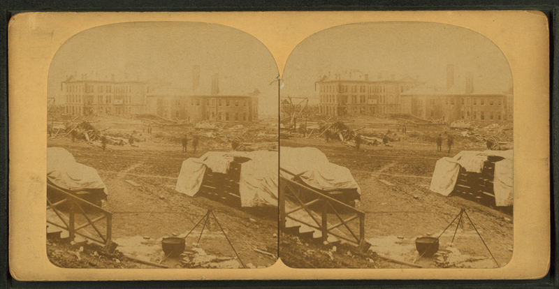 Stereoscopic View From The Rear Of The P. R. R. Depot, With Stores And Offices Of The Cambria Iron Co., And Coffins And Bodies From An 1899 Disaster 4