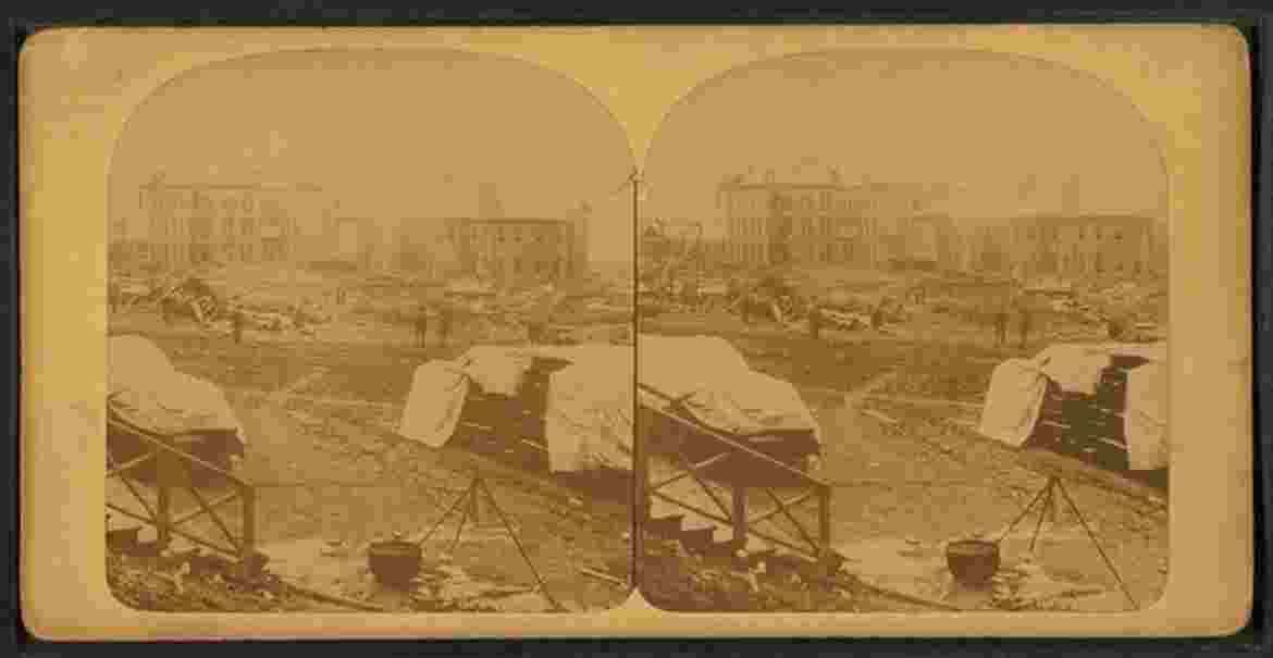 Stereoscopic View From The Rear Of The P. R. R. Depot, With Stores And Offices Of The Cambria Iron Co., And Coffins And Bodies From An 1899 Disaster 4